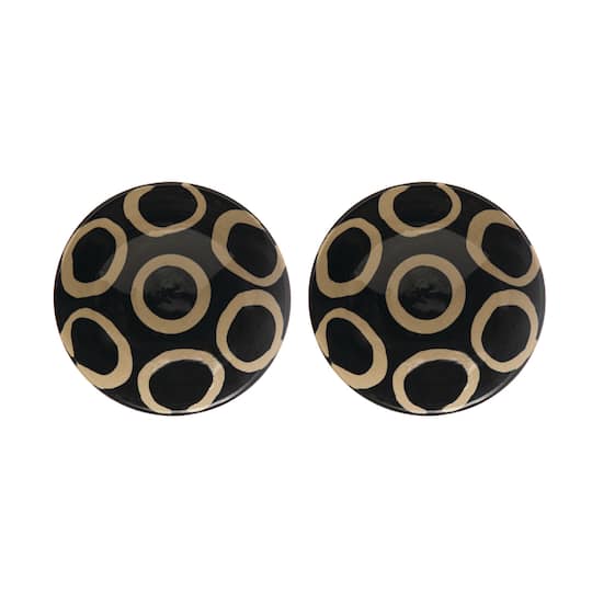 Hello Honey® Black & Tan Painted Circles Shallow Stoneware Bowl Set